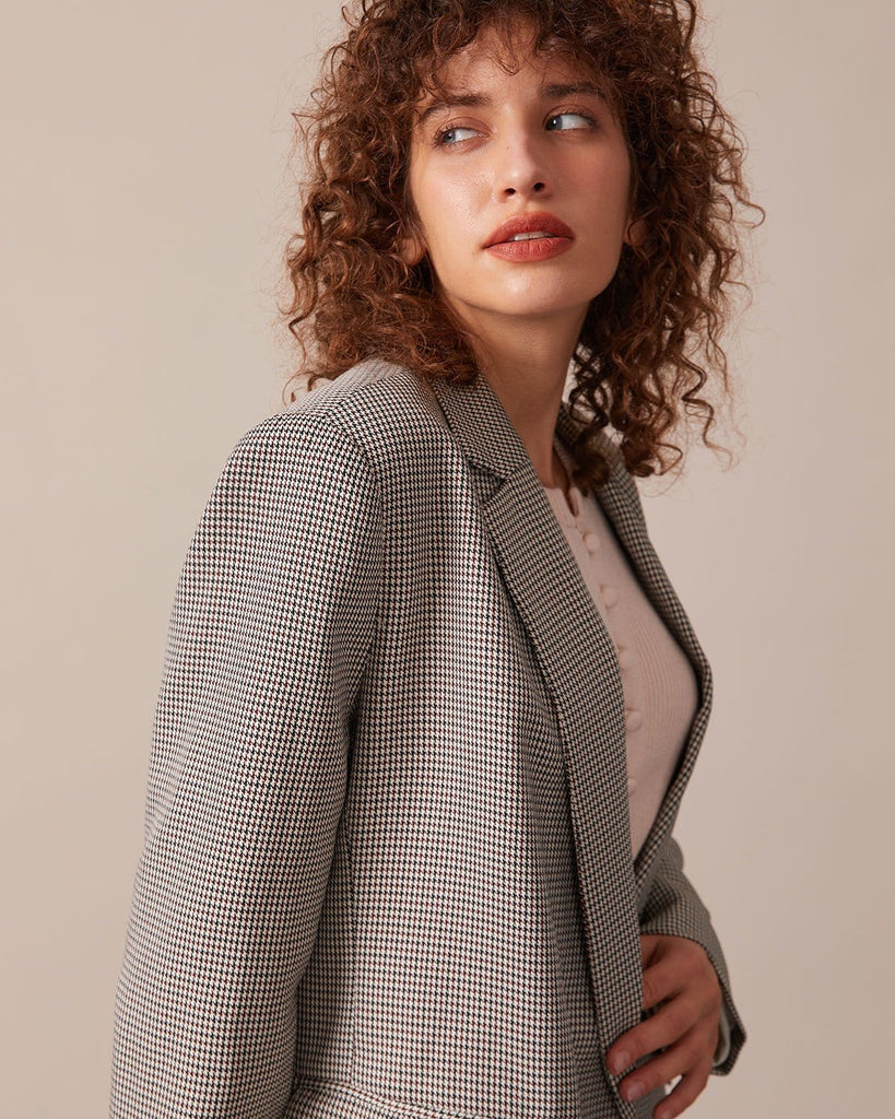 The Lapel Houndstooth Blazer Outerwear - RIHOAS