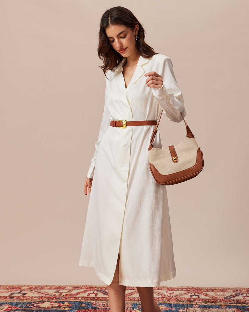 The Lapel Long Sleeve Button Dress Dresses - RIHOAS