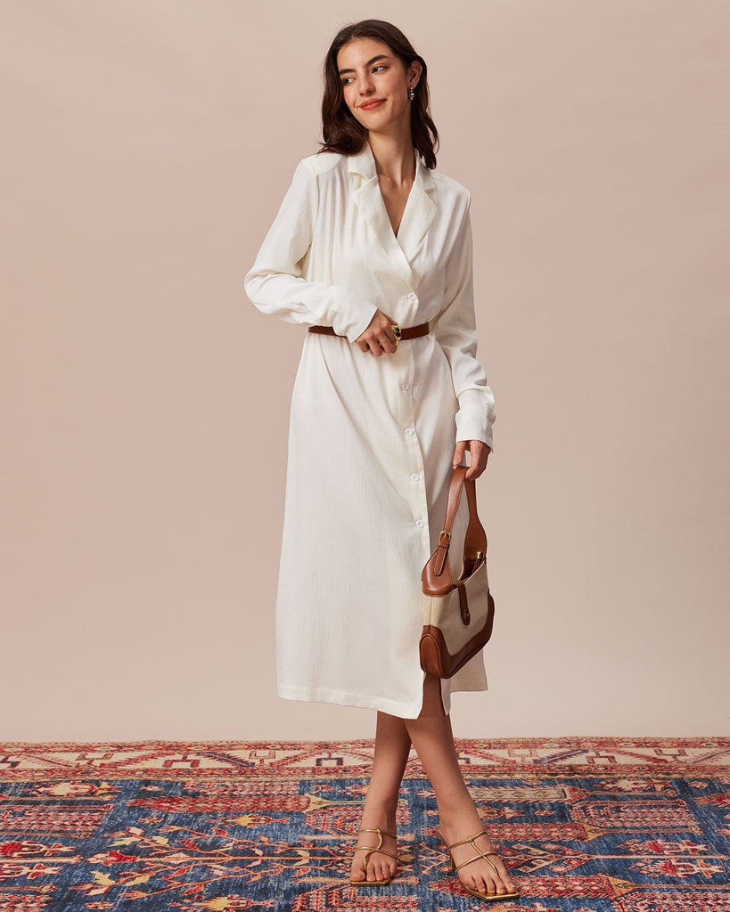 The Lapel Long Sleeve Button Dress Dresses - RIHOAS