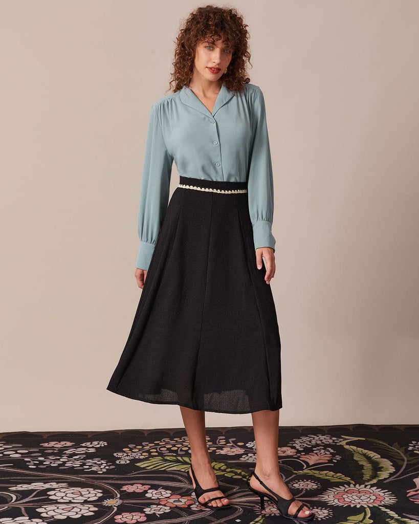 The Lapel Long Sleeve Ruched Blouse Tops - RIHOAS
