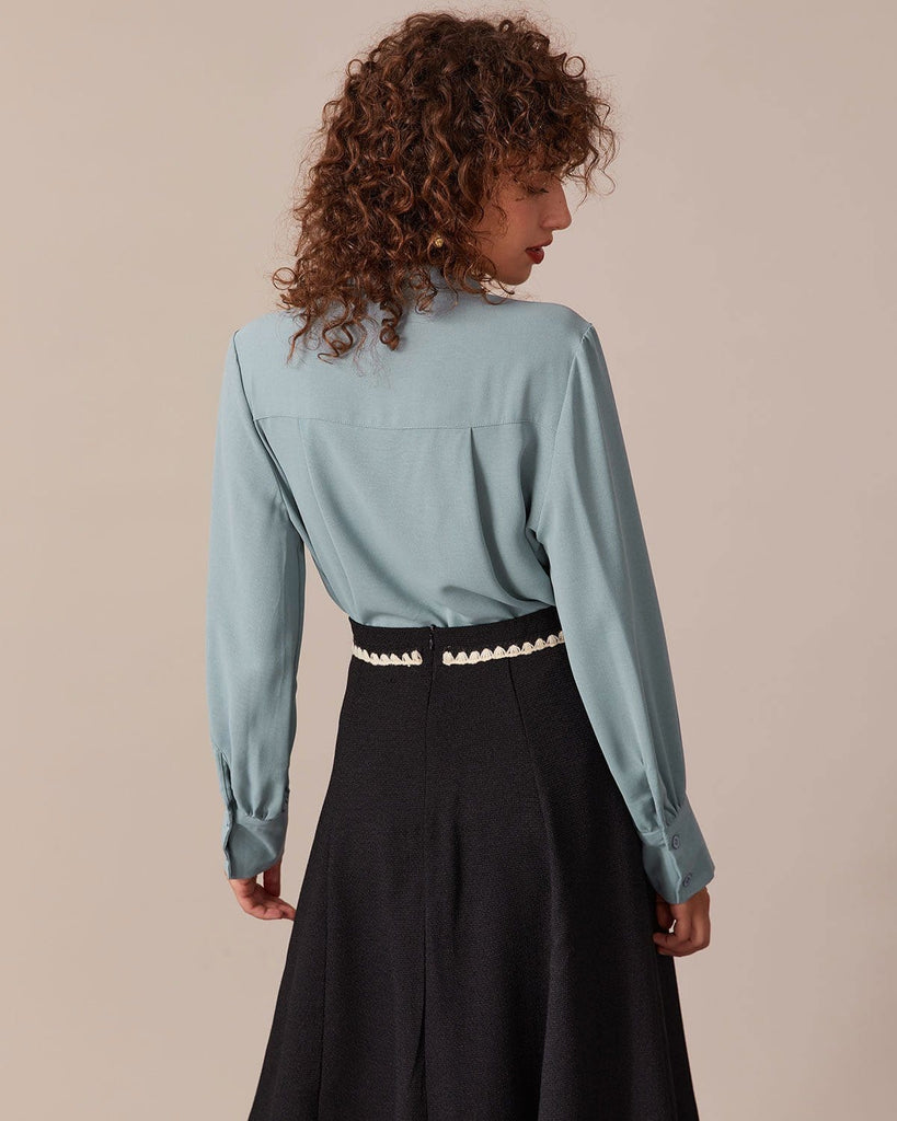 The Lapel Long Sleeve Ruched Blouse Tops - RIHOAS