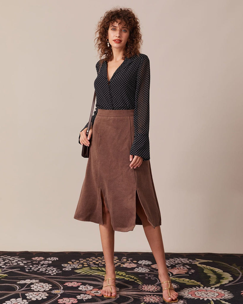 The Lapel Polka-Dot Long-Sleeve Blouse Tops - RIHOAS