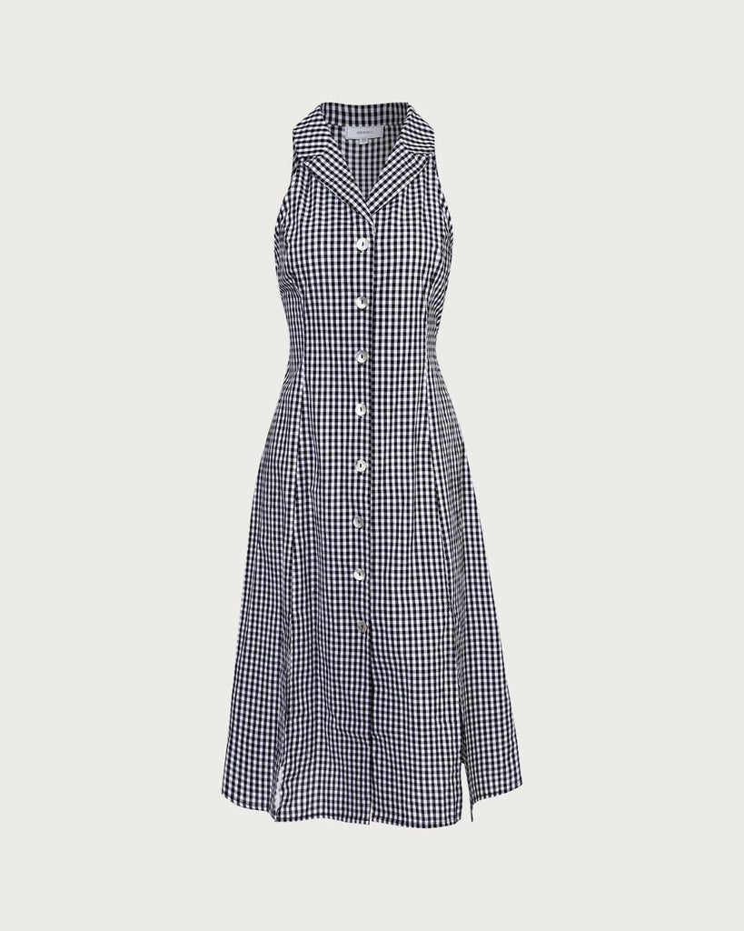 The Lapel Sleeveless Tie Plaid Dress Black Dresses - RIHOAS