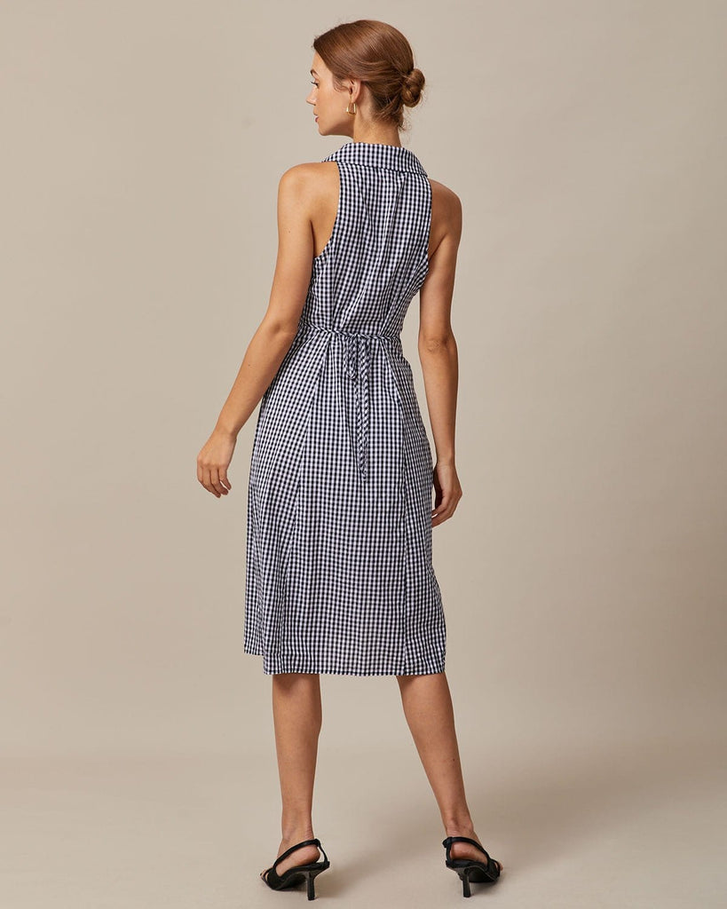 The Lapel Sleeveless Tie Plaid Dress Dresses - RIHOAS