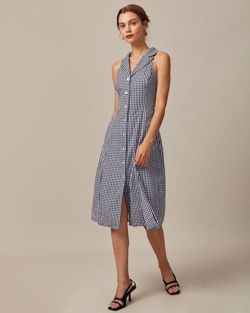 The Lapel Sleeveless Tie Plaid Dress Dresses - RIHOAS