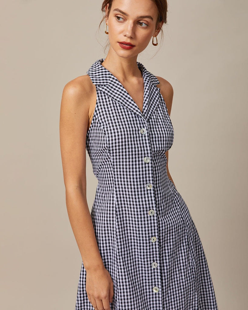 The Lapel Sleeveless Tie Plaid Dress Dresses - RIHOAS