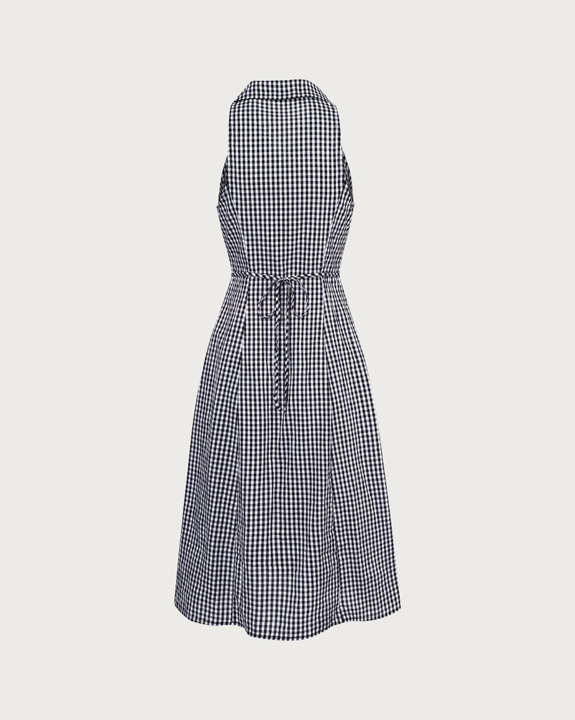 The Lapel Sleeveless Tie Plaid Dress Dresses - RIHOAS
