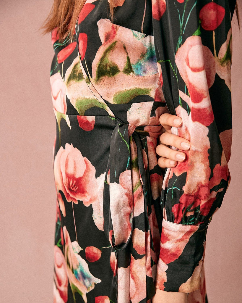 The Large Floral Print Wrap Mini Dress Dresses - RIHOAS