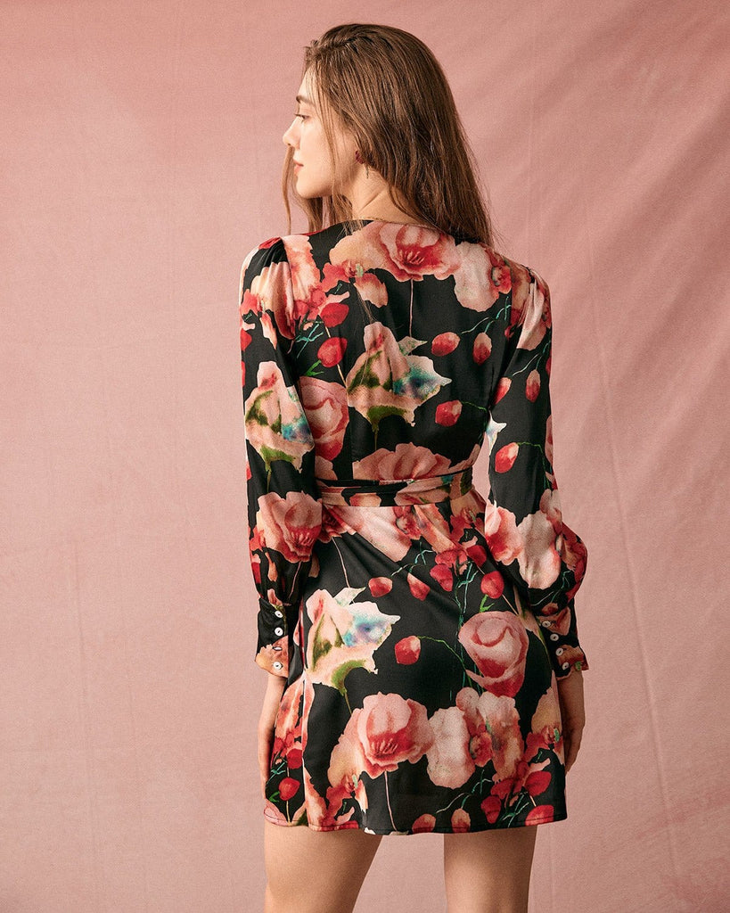 The Large Floral Print Wrap Mini Dress Dresses - RIHOAS