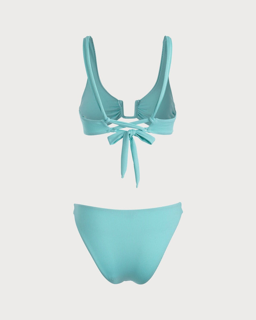 The Light Blue Ribbed U-Ring Bikini Set Bikinis - RIHOAS