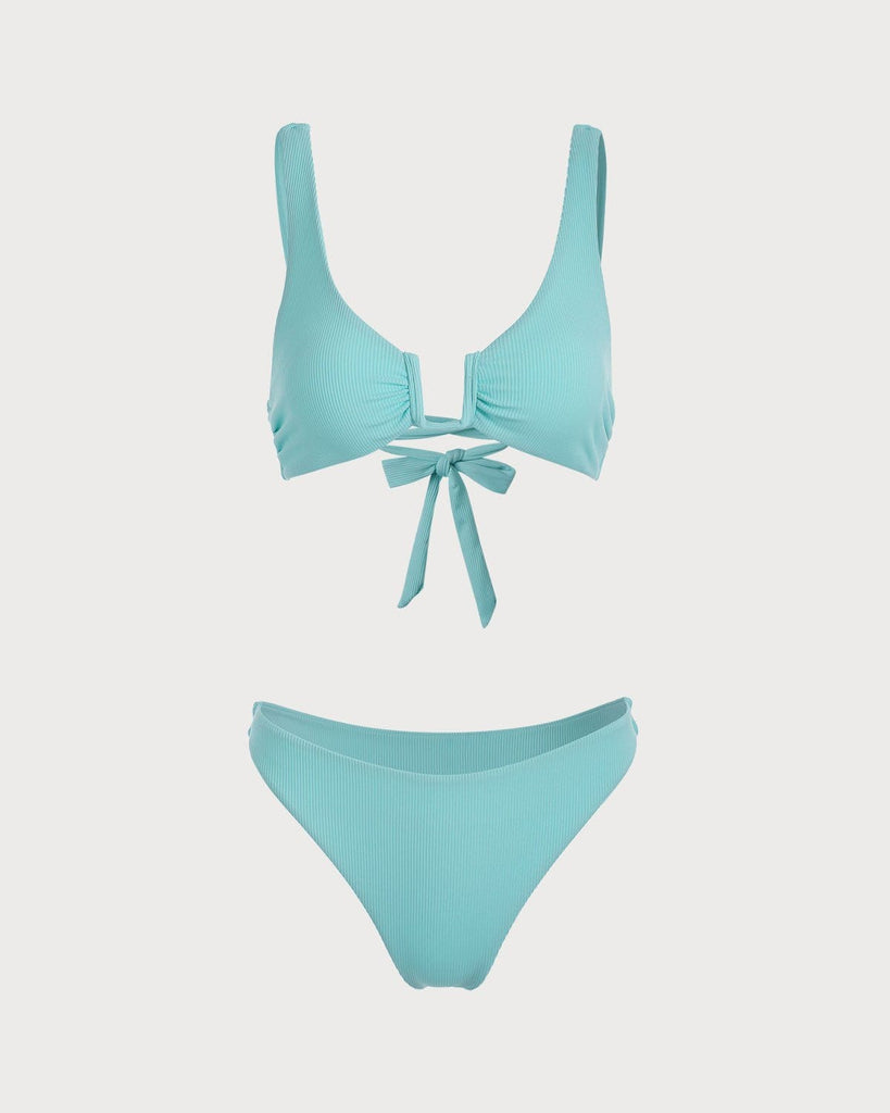 The Light Blue Ribbed U-Ring Bikini Set Light Blue Bikinis - RIHOAS