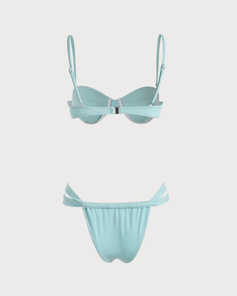 The Light Blue Underwire Ribbed Bikini Set Bikinis - RIHOAS