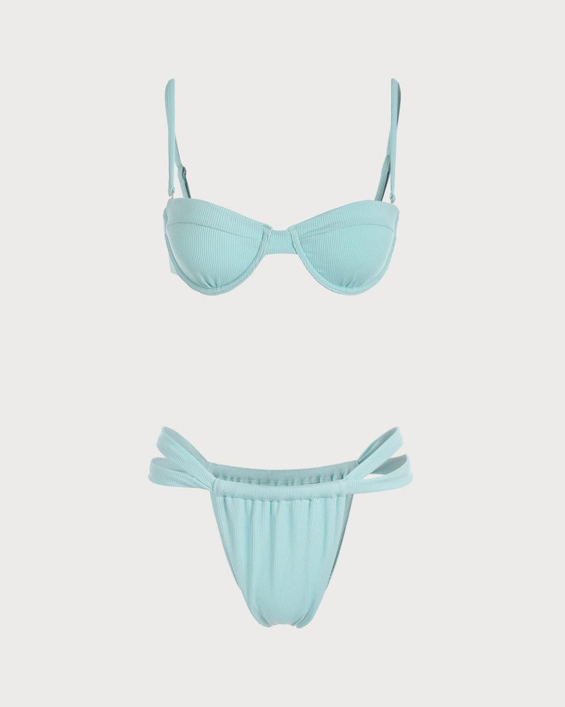 The Light Blue Underwire Ribbed Bikini Set Bikinis - RIHOAS
