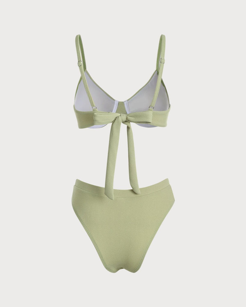The Light Green V Neck Knot Back Bikini Set Bikinis - RIHOAS