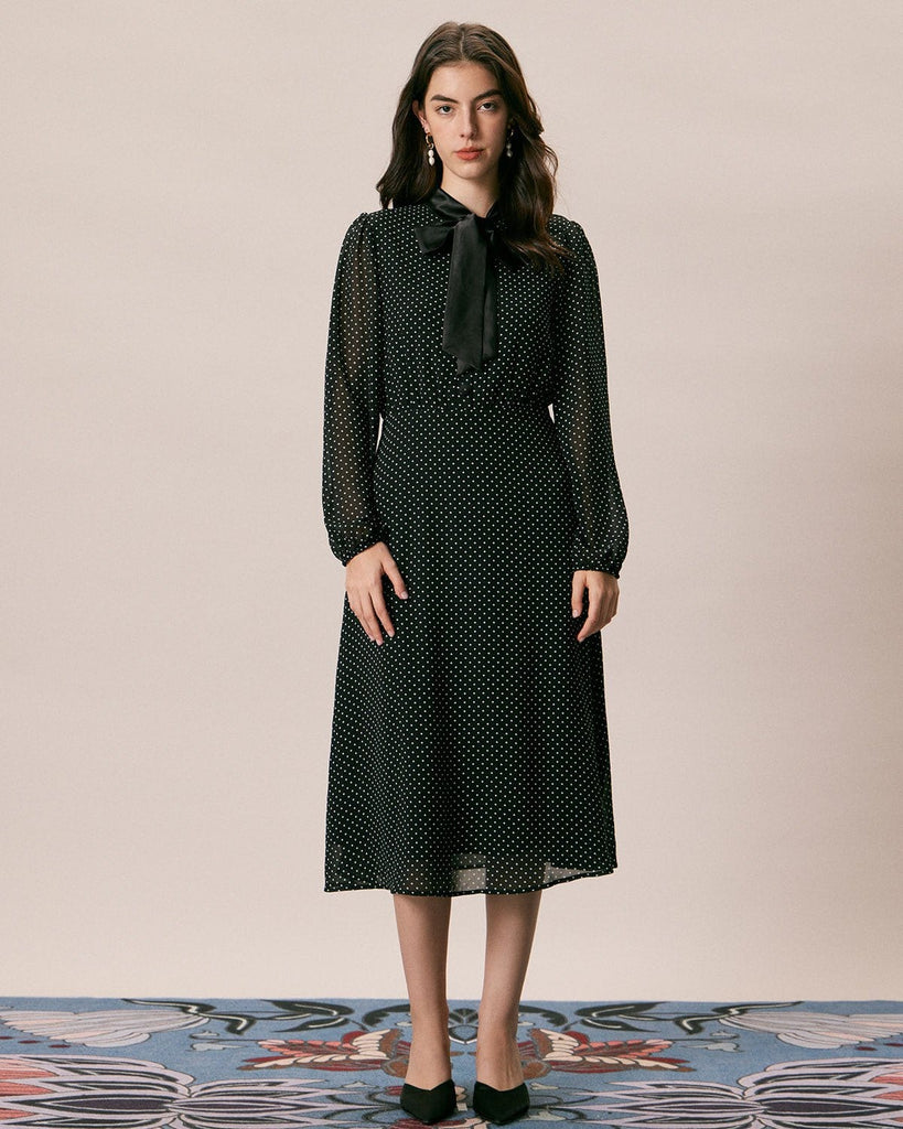 The Long Sleeve Sheer Polka Dot Dress Dresses - RIHOAS