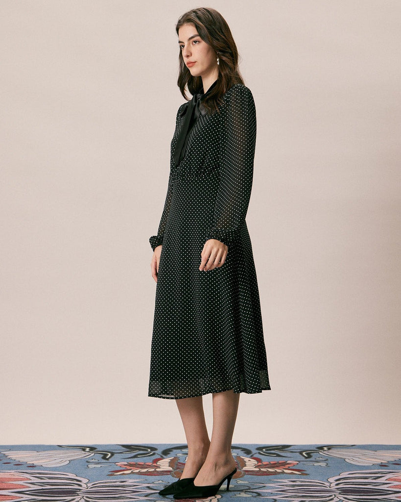 The Long Sleeve Sheer Polka Dot Dress Dresses - RIHOAS