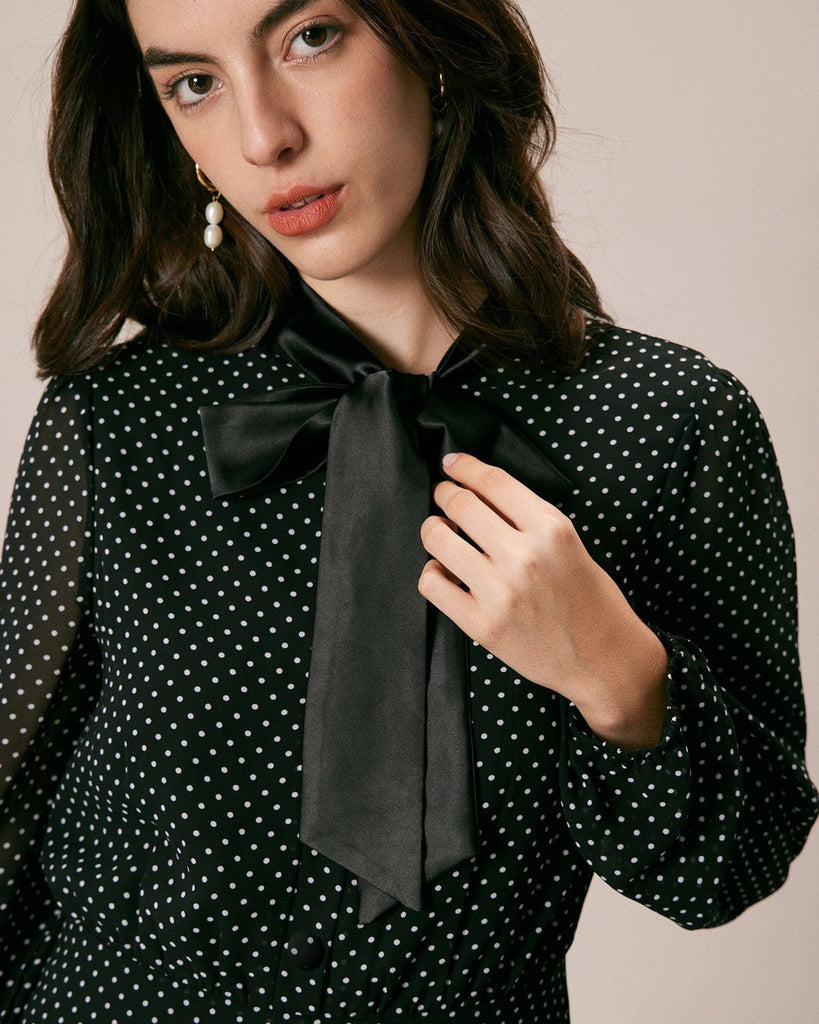 The Long Sleeve Sheer Polka Dot Dress Dresses - RIHOAS