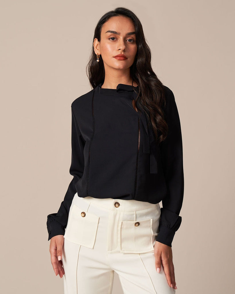 The Mock Neck Bowknot Blouse Tops - RIHOAS