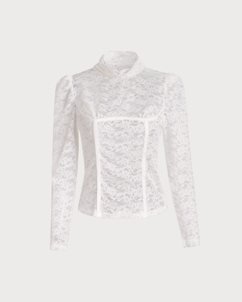 The Mock Neck Lace Top White Tops - RIHOAS