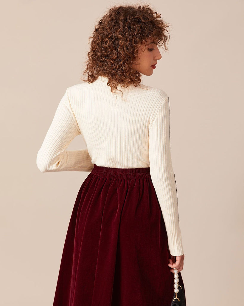The Mock Neck Striped Knit Top Tops - RIHOAS