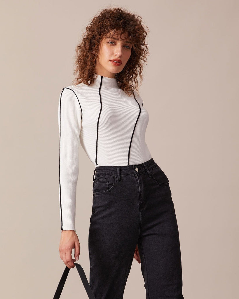 The Mock Neck Striped Knit Top Tops - RIHOAS