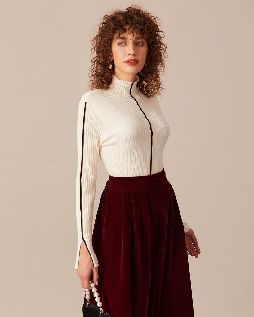 The Mock Neck Striped Knit Top Tops - RIHOAS