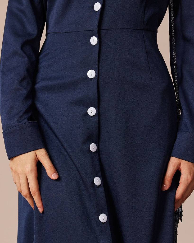 The Navy Lapel Single-breasted Maxi Dress Dresses - RIHOAS