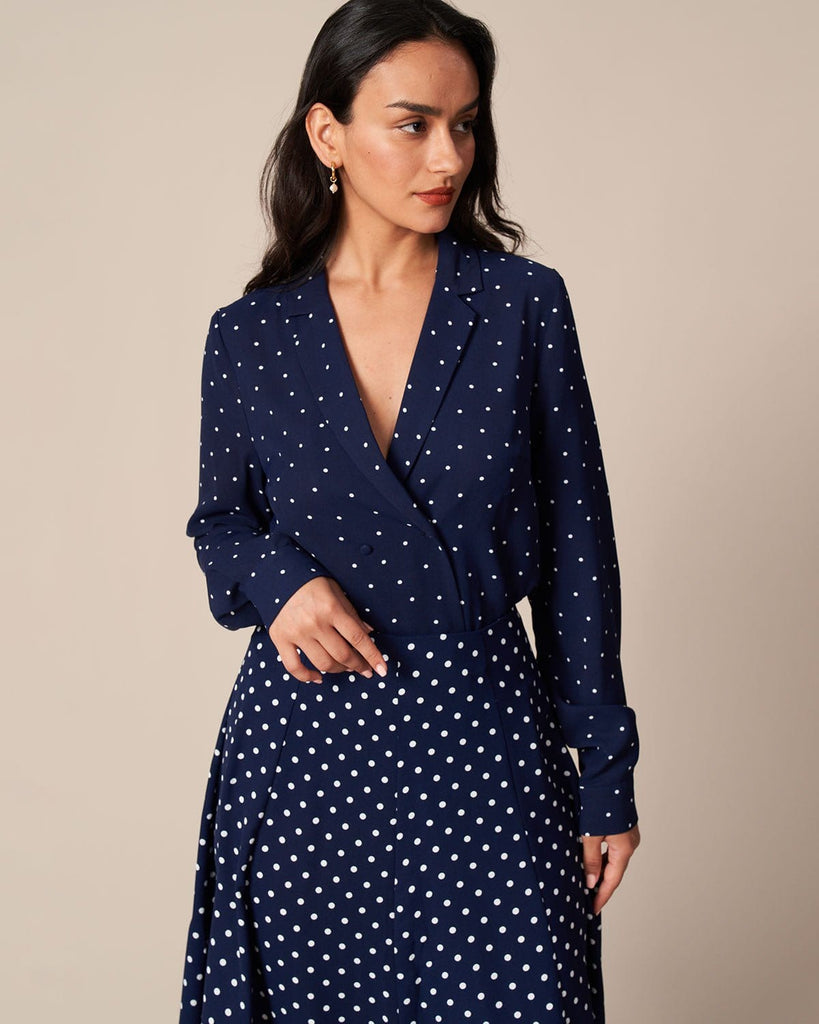 The Navy Polka Dot Button Shirt Navy Tops - RIHOAS