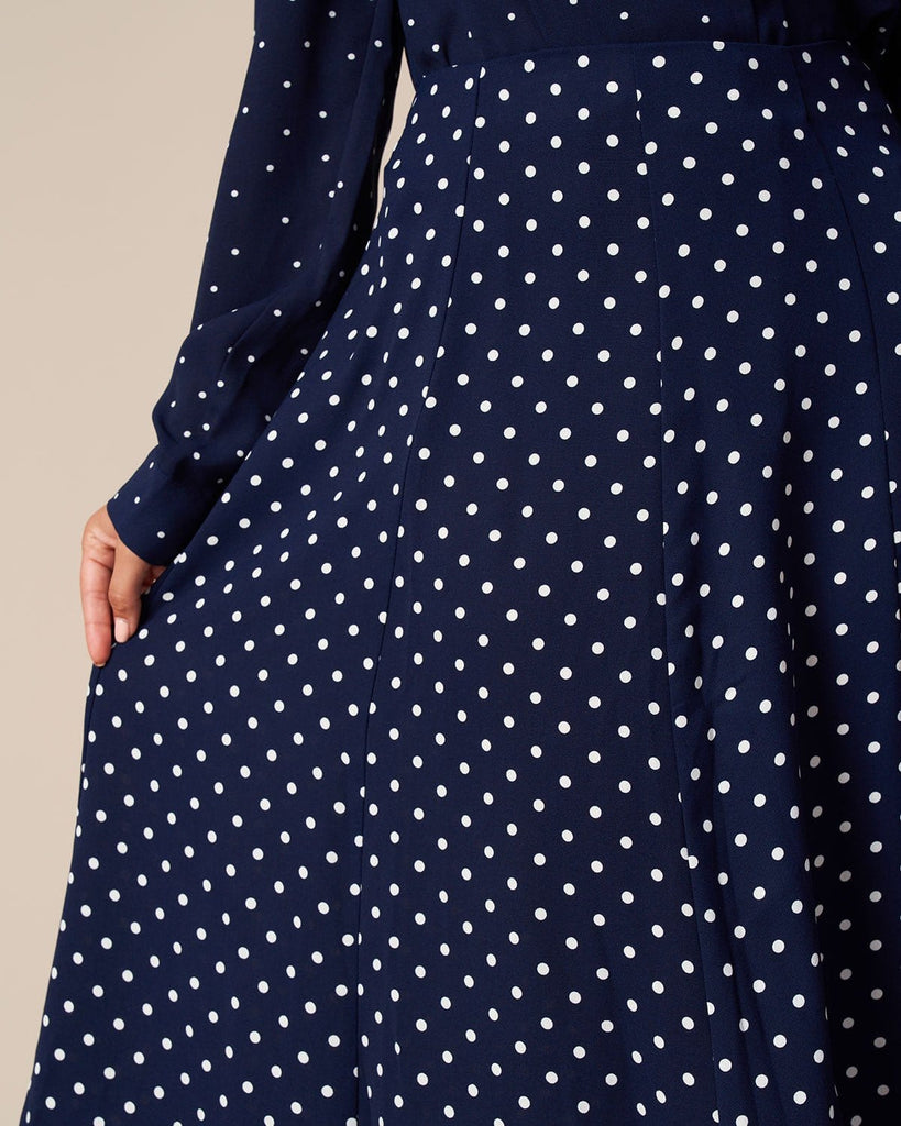 The Navy Polka Dot Midi Skirt Bottoms - RIHOAS