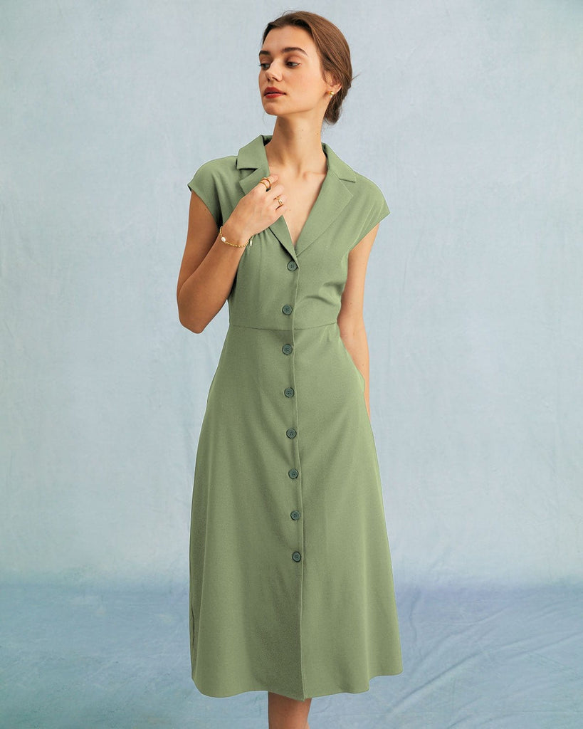 The Navy V-Neck Cap Sleeve Midi Dress Dresses - RIHOAS