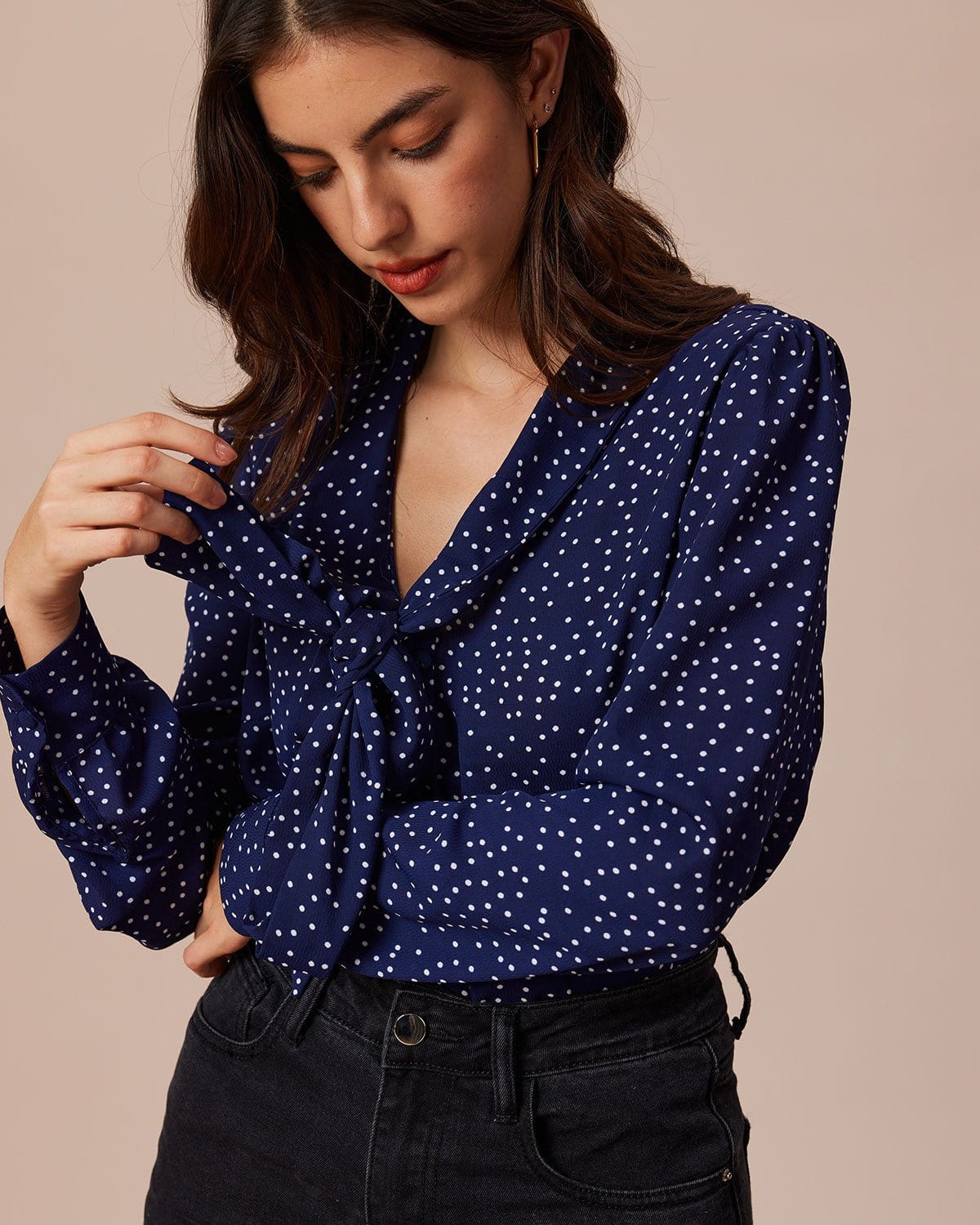 polka dot tie-front blouse