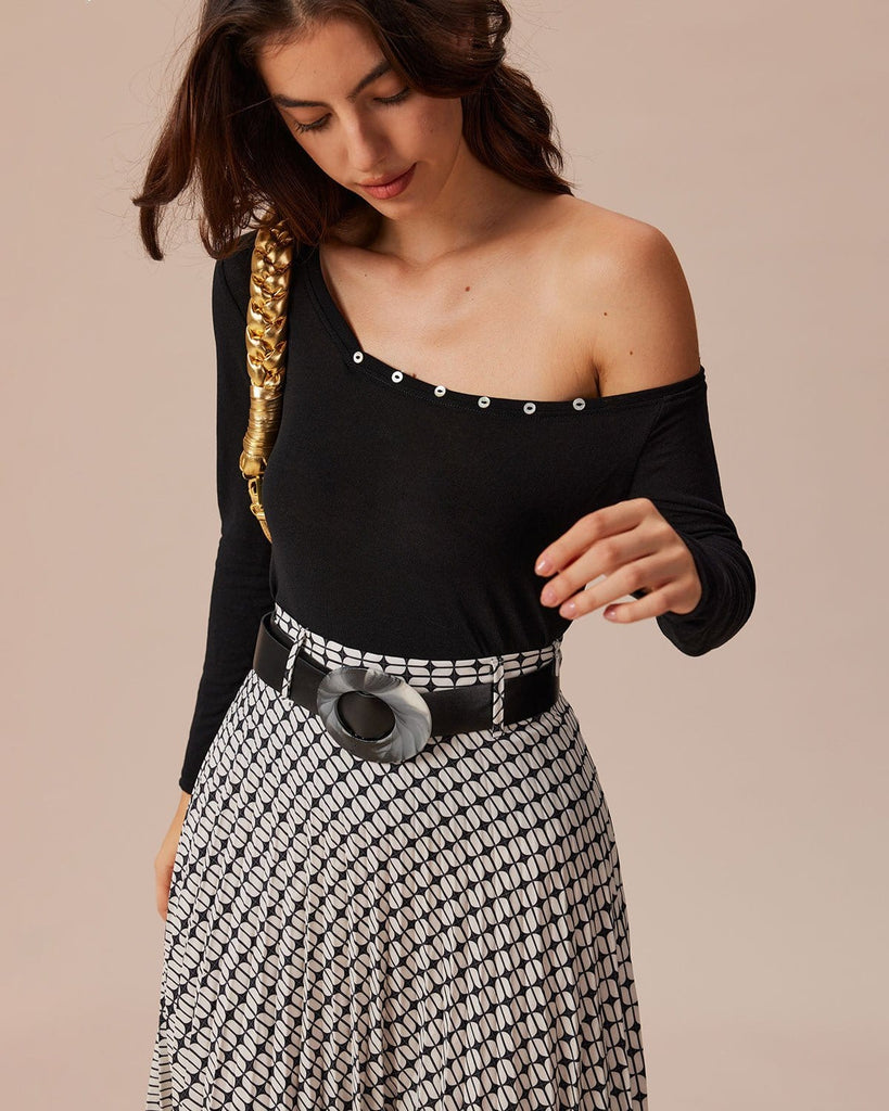 The One Shoulder Button Top Tops - RIHOAS