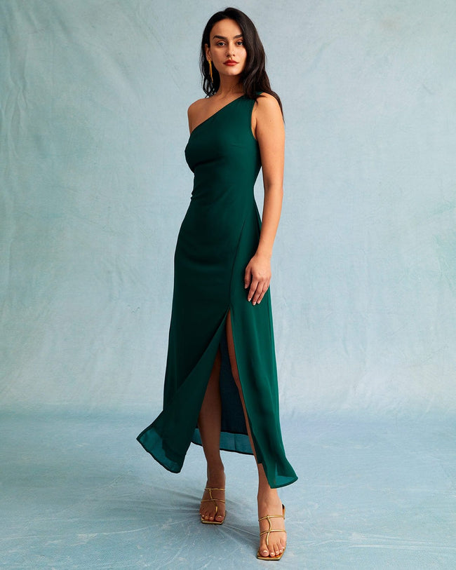 Floor Length One Shoulder Dresses | Satin Green Evening Dress | Sequin  Evening Dress - Dresses - Aliexpress