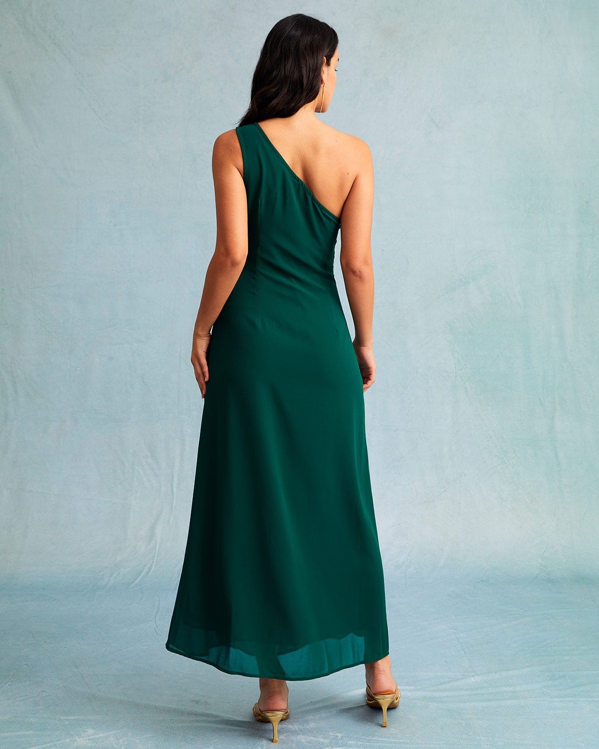 Green One Shoulder Sleeveless Maxi Dress - Women's Casual
