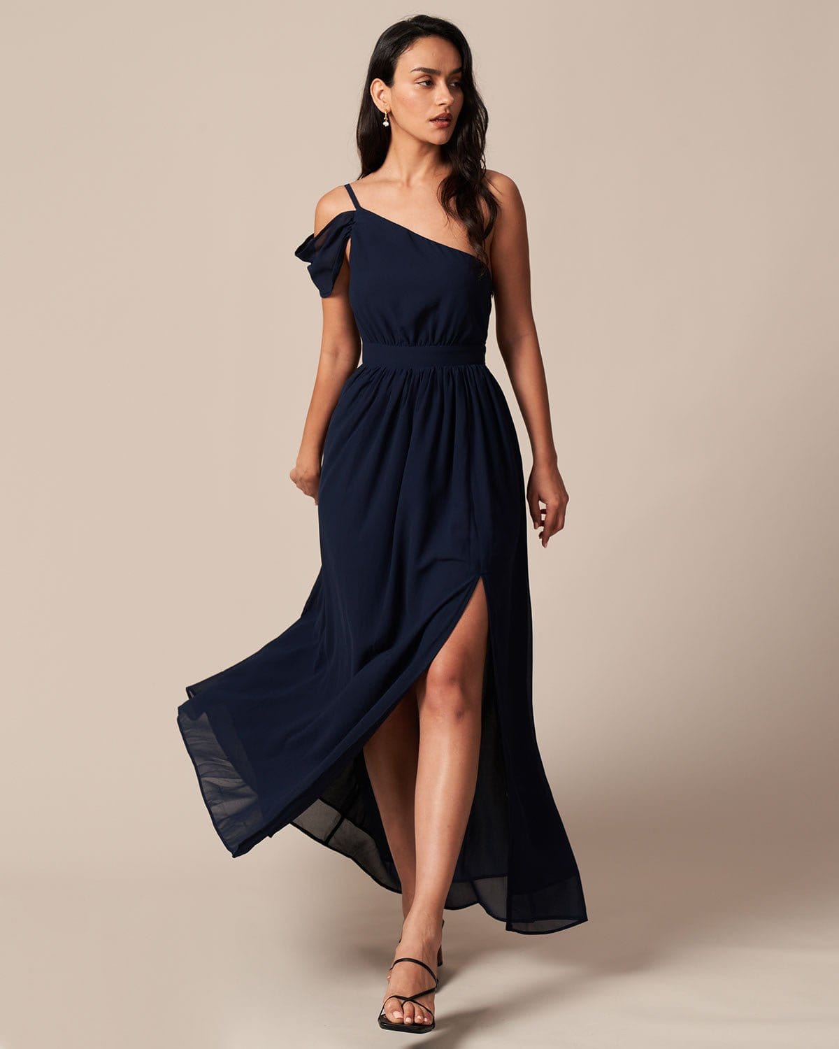 The Navy One Shoulder Ruched Maxi Dress & Reviews - Navy - Dresses | RIHOAS