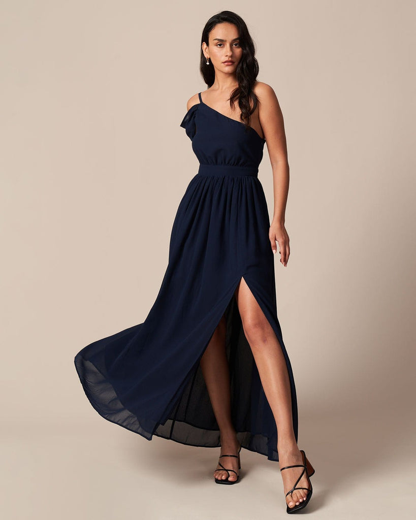 The One Shoulder Solid Maxi Dress Dresses - RIHOAS