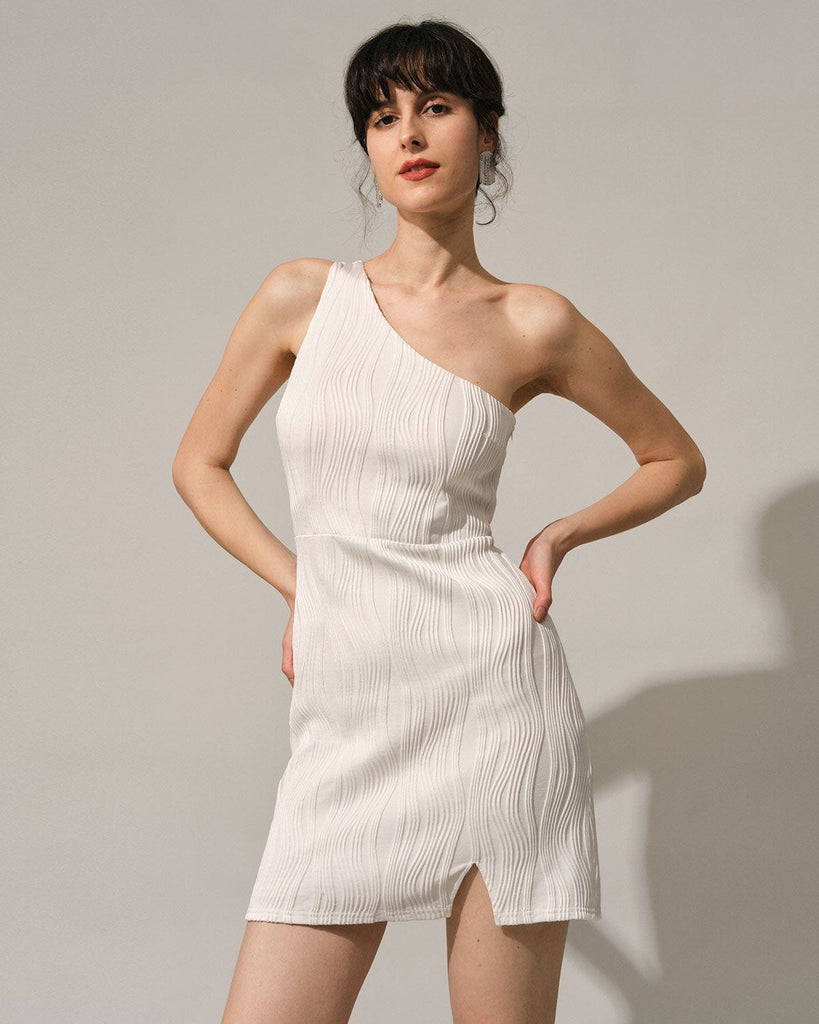 The One Shoulder Water Ripple Dress White Dresses - RIHOAS
