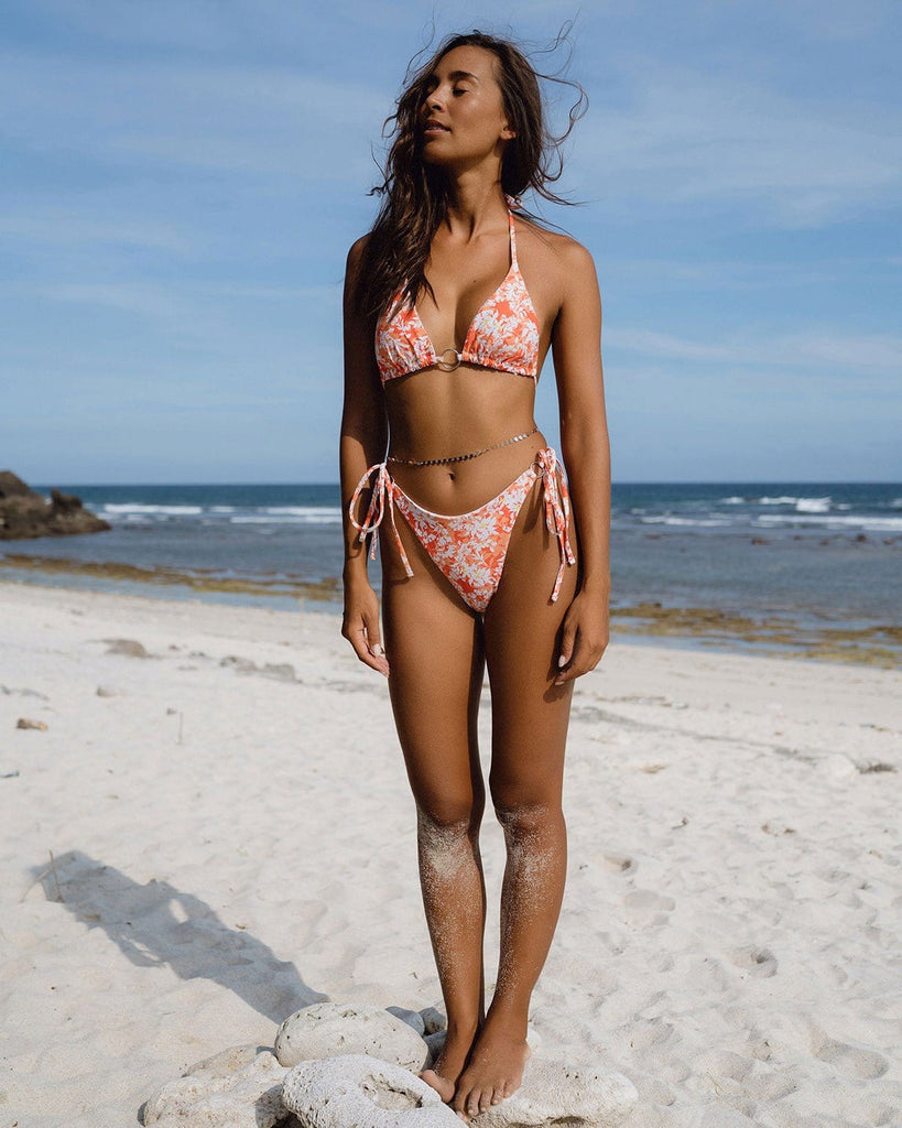 The Orange Floral O-Ring Bikini Set Bikinis - RIHOAS