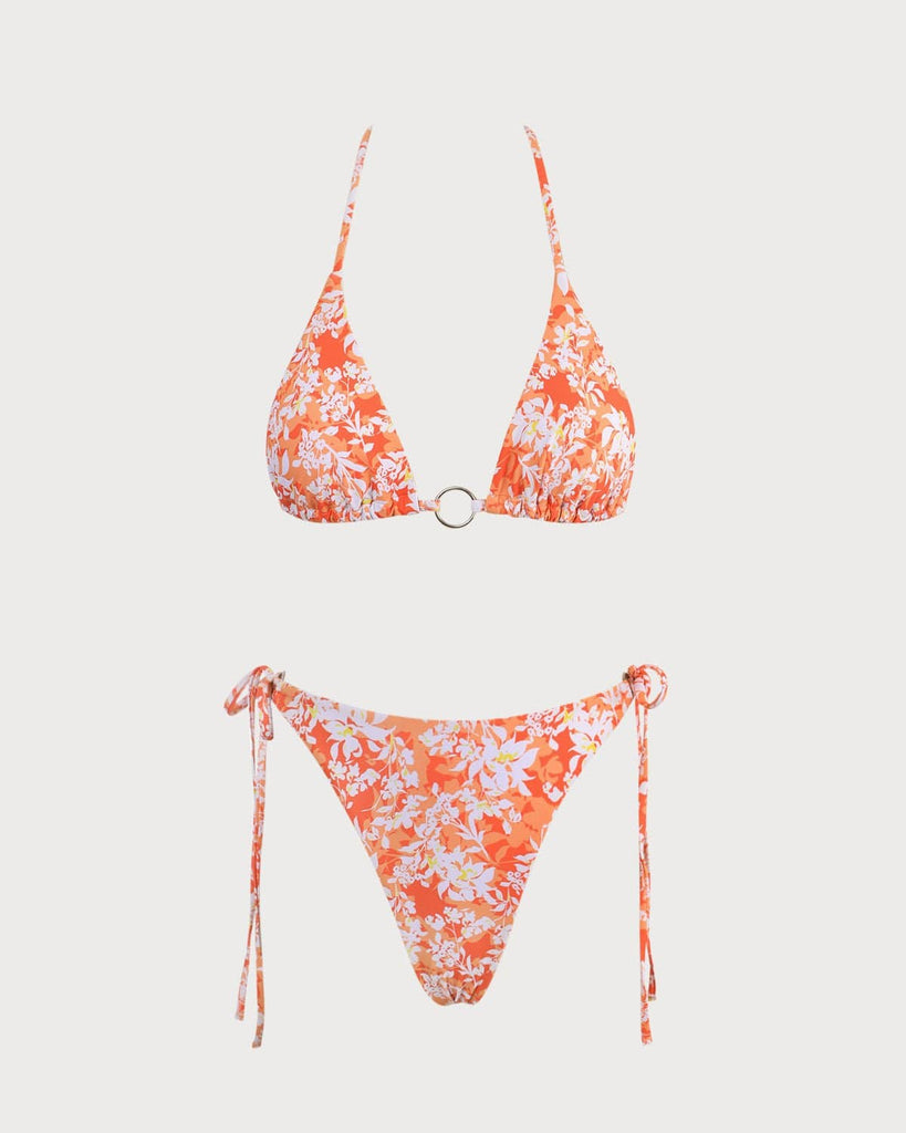The Orange Floral O-Ring Bikini Set Orange Bikinis - RIHOAS