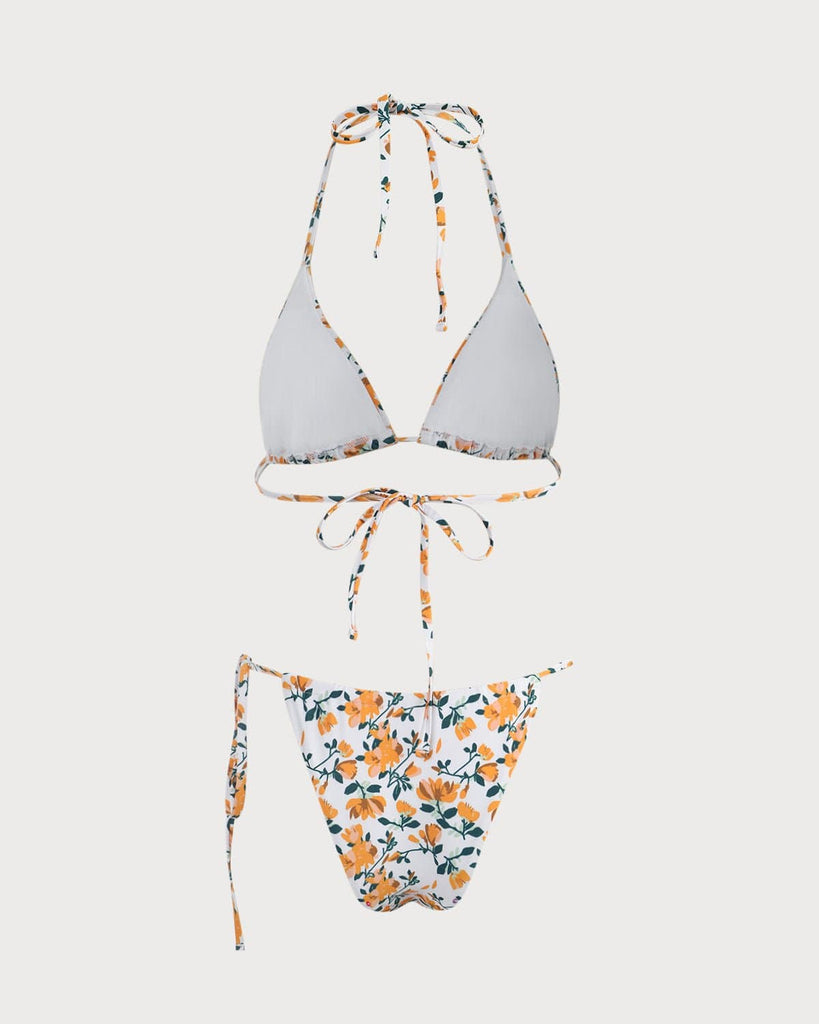 The Orange One Side Knotted Floral Bikini Set Bikinis - RIHOAS