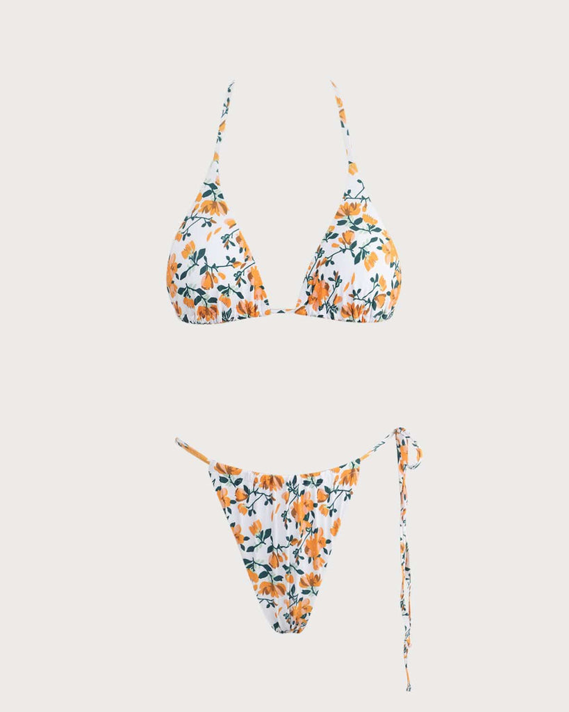 The Orange One Side Knotted Floral Bikini Set Orange Bikinis - RIHOAS