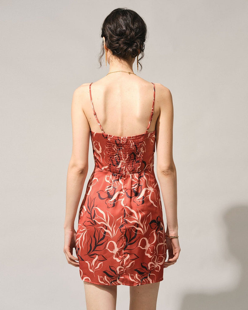 The Orange Sleeveless Floral Satin Mini Dress Dresses - RIHOAS