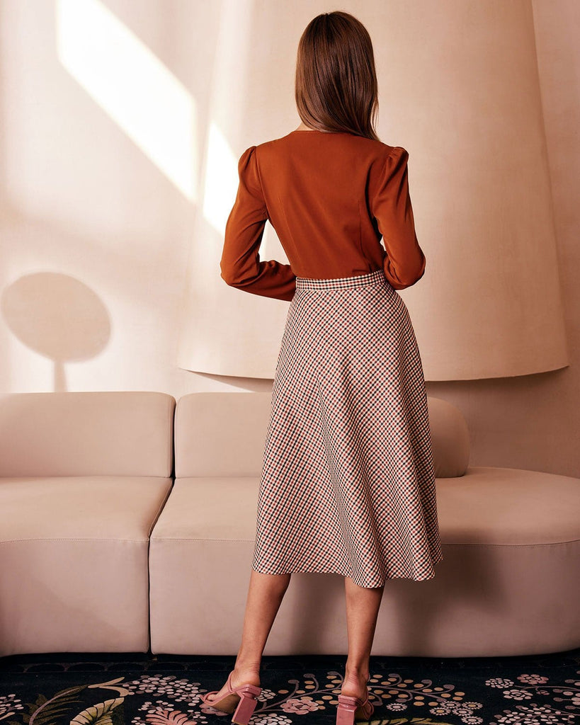 The Orange V Neck Ruffle Blouse Tops - RIHOAS