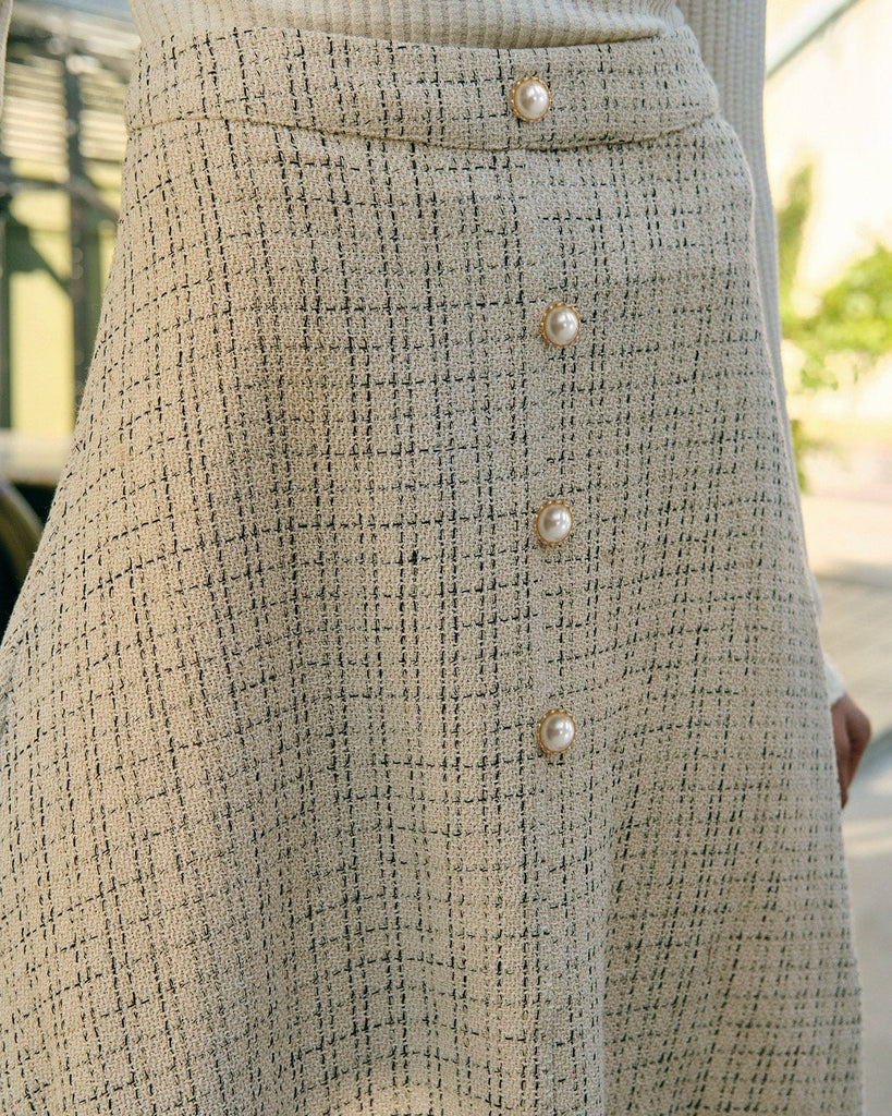 The Pearl Button Tweed Skirt Bottoms - RIHOAS