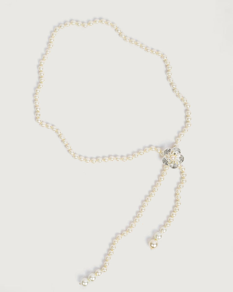 The Pearl Flower Decor Waist Chain White Belts - RIHOAS