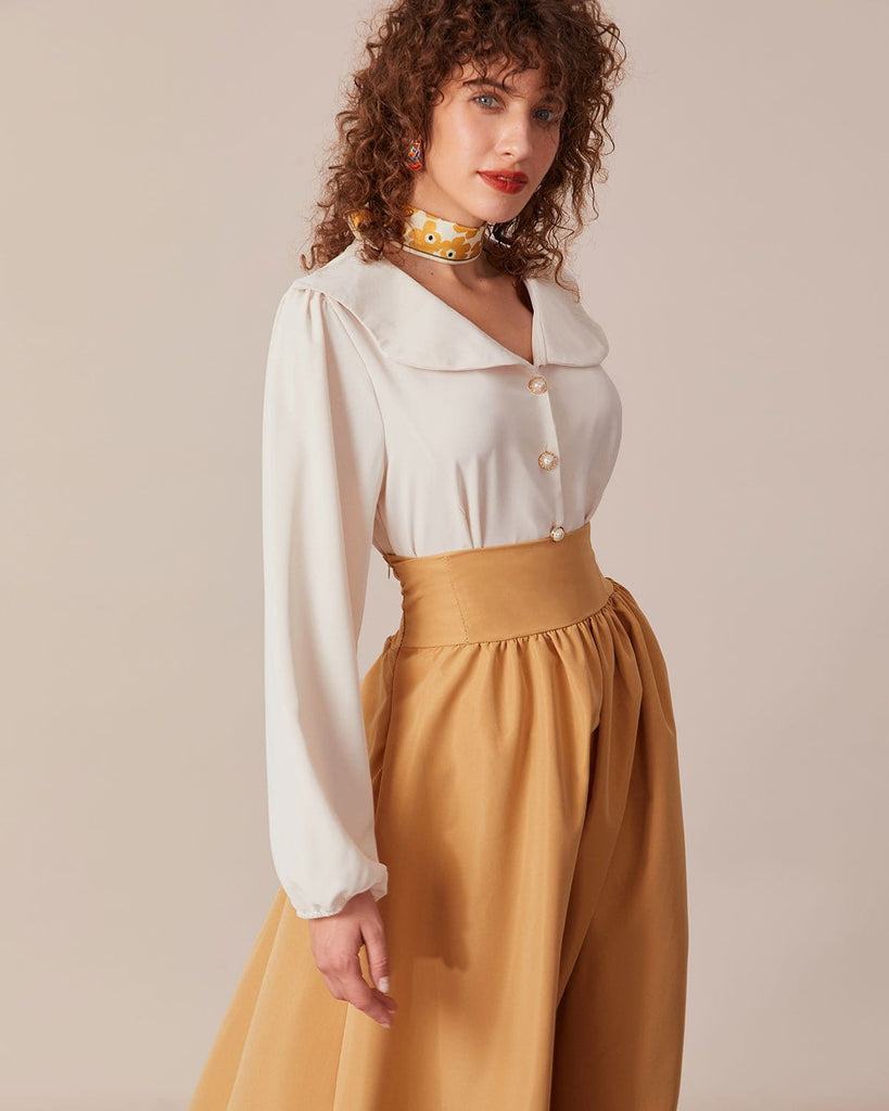 The Peter Pan Collar Long Sleeve Blouse Tops - RIHOAS