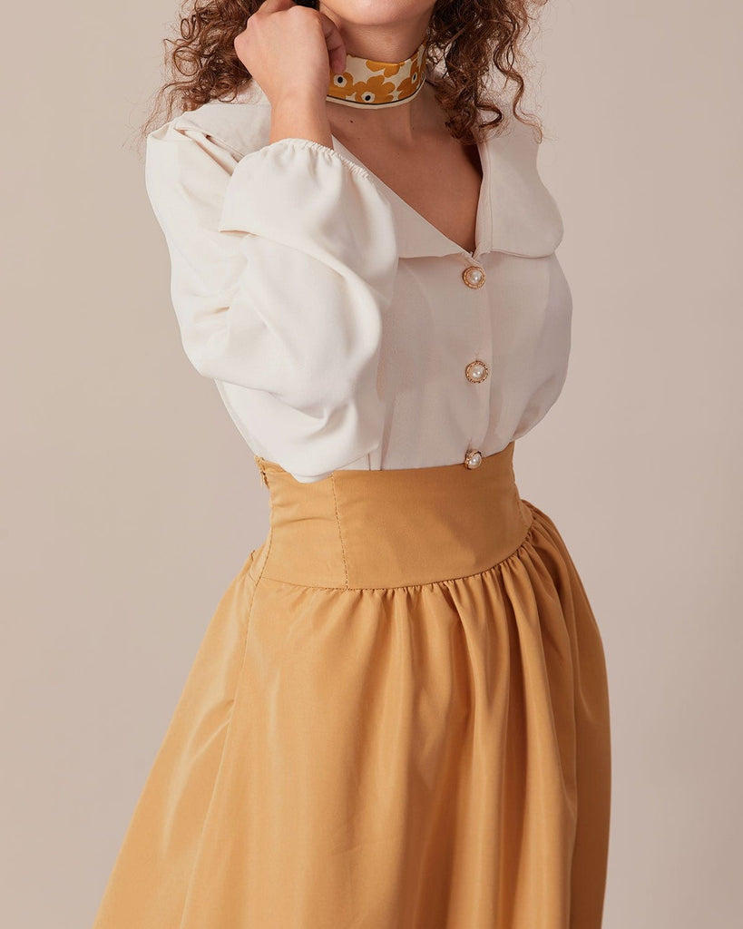 The Peter Pan Collar Long Sleeve Blouse Tops - RIHOAS