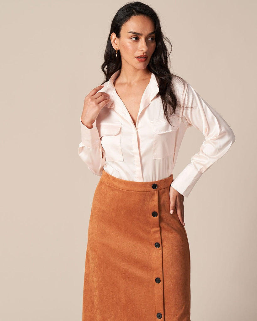 The Pink Long Sleeves Pocket Shirt Tops - RIHOAS