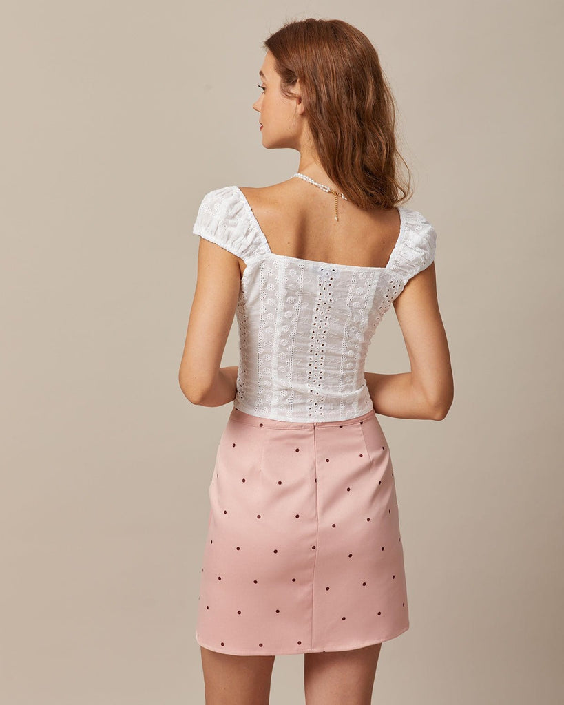 The Pink Polka Dot Button Mini Skirt Bottoms - RIHOAS