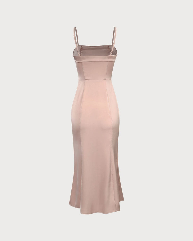 The Pink Sleeveless Satin Midi Dress Dresses - RIHOAS